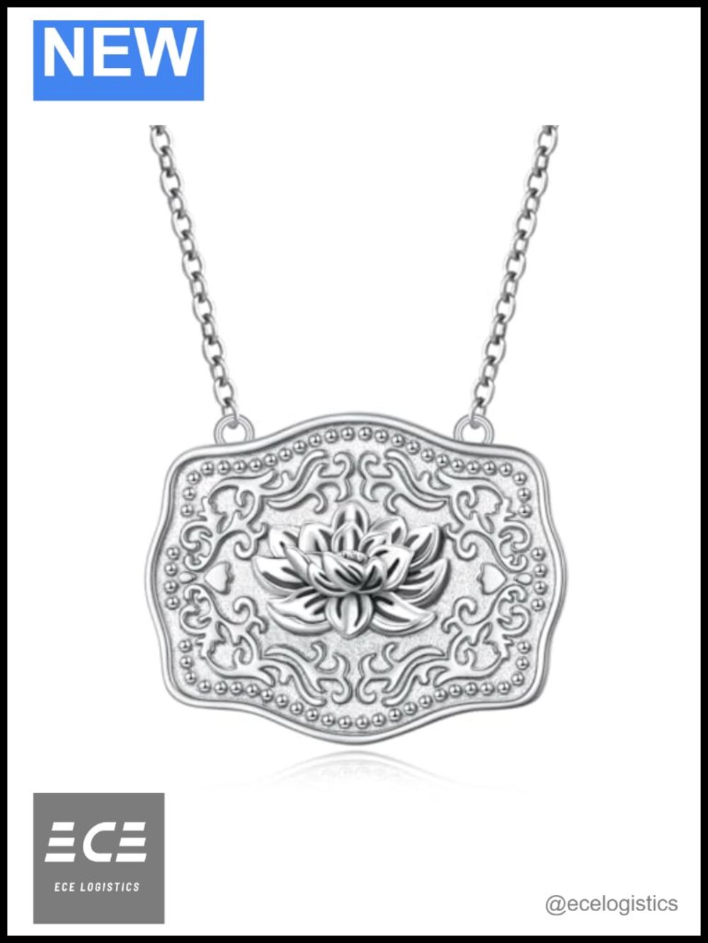 S925 Sterling Silver Lotus Pendant Necklace Adjustable Chain